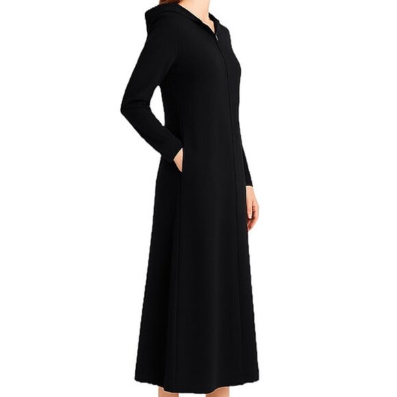 DEVORAH'S SECRET  Modest Robe Front Zipper Hoodie French Terry Cotton Black - Picture 2 of 7